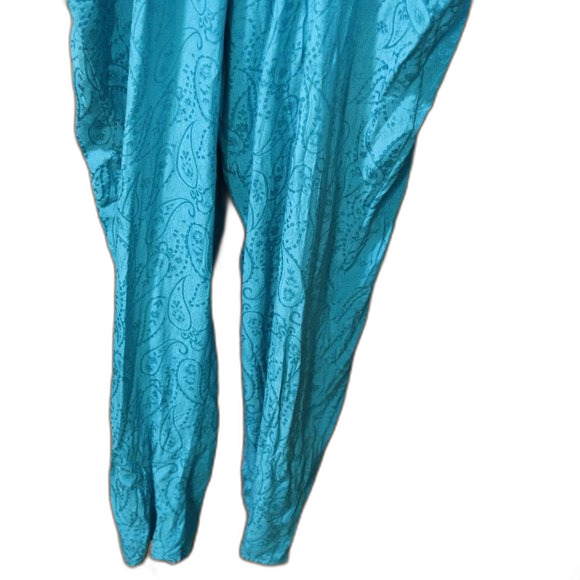 Vintage Silk Jumpsuit 80s Petite Illustrations size 10 Aqua Blue Paisley - Picture 2 of 16